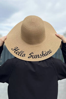 Remsa - Remsa Swimwear Hello Sunshine Written Straw Hat Camel RŞ-23