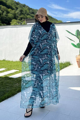 Remsa - Remsa Swimwear Knitted Single Kaftan Pareo 430-T12 Stripe Leaf Remsa - Remsa Swimwear Knitted Single Kaftan Pareo 430-T12 Stripe Leaf