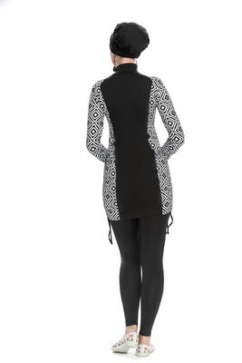 Armes - Remsa Swimwear Lycra Fully Covered White Square Pattern Swimsuit 261/510 Black (1) Armes - Remsa Swimwear Lycra Fully Covered White Square Pattern Swimsuit 261/510 Black (1)