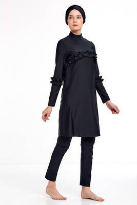 Remsa - Remsa Swimwear Lycra Hijab Ruffled Front and Sleeves Design Swimsuit 4333 Black (1) Remsa - Remsa Swimwear Lycra Hijab Ruffled Front and Sleeves Design Swimsuit 4333 Black (1)