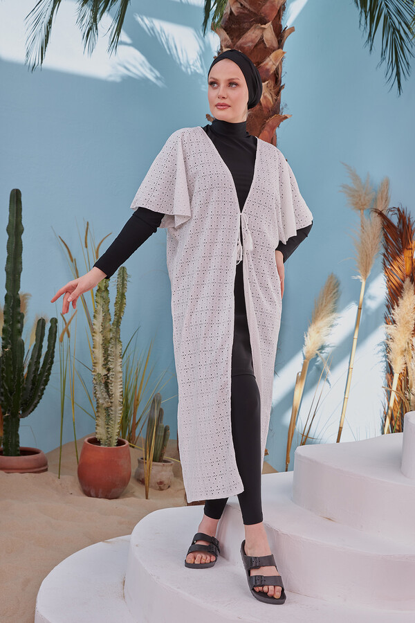 Remsa Swimwear Open Front Pareo 498-465 White With Hole Pattern - Thumbnail