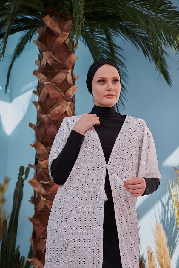 Remsa Swimwear Open Front Pareo 498-465 White With Hole Pattern - Thumbnail