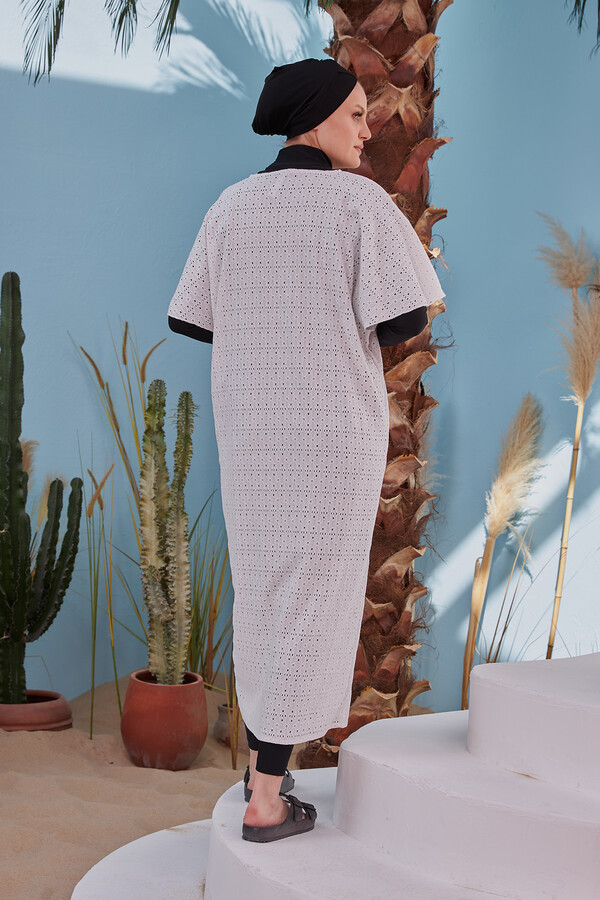 Remsa Swimwear Open Front Pareo 498-465 White With Hole Pattern - Thumbnail