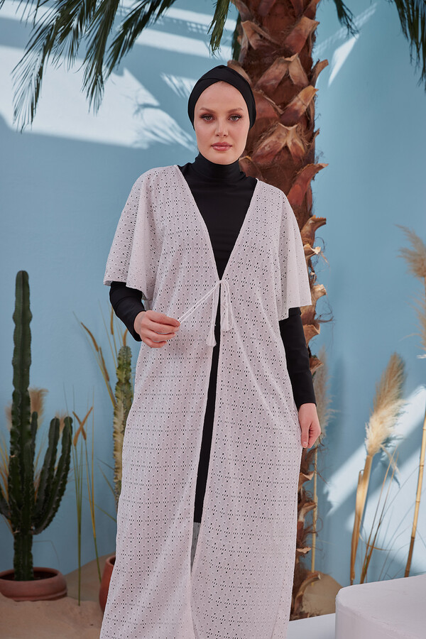 Remsa Swimwear Open Front Pareo 498-465 White With Hole Pattern - Thumbnail