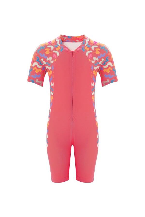 Remsa Swimwear Overalls Short Sleeve Children's Swimmer Swimsuit with Shorts Pitaa 8132 Coral - Thumbnail