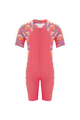 Remsa - Remsa Swimwear Overalls Short Sleeve Children's Swimmer Swimsuit with Shorts Pitaa 8132 Coral Remsa - Remsa Swimwear Overalls Short Sleeve Children's Swimmer Swimsuit with Shorts Pitaa 8132 Coral