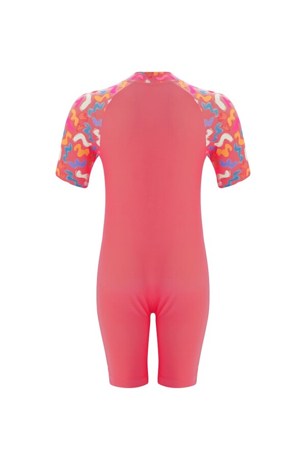 Remsa Swimwear Overalls Short Sleeve Children's Swimmer Swimsuit with Shorts Pitaa 8132 Coral - Thumbnail