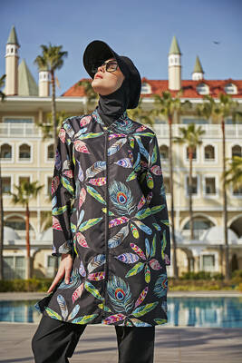 Remsa - Remsa Swimwear Parachute Full Coverage Burkini R4602 Green Peacock (1) Remsa - Remsa Swimwear Parachute Full Coverage Burkini R4602 Green Peacock (1)