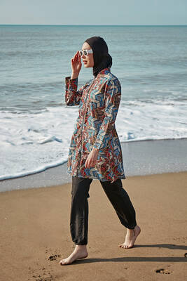 Remsa - Plus Size Fully Covered Hijab Swimsuit 0595 Light Navy Blue Maresiva Remsa Swimwear