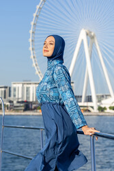 Remsa - Remsa Swimwear Parachute Fully Covered Hijab Swimsuit Tile Pattern R040 Rabia