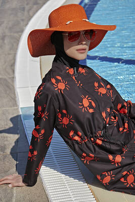 Remsa - Remsa Swimwear Parasut Fully Covered Hijab Crab Pattern Swimsuit R080
