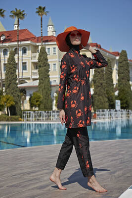 Remsa - Remsa Swimwear Parasut Fully Covered Hijab Crab Pattern Swimsuit R080 (1)