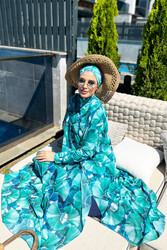 Remsa Mayo - Remsa Swimwear Patterned Single Kaftan Pareo on Hijab Swimsuit Hawaii 430-133 Green