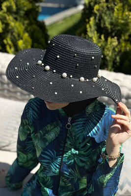 Remsa - Remsa Swimwear Pearl Straw Hat Black RŞ-62 Remsa - Remsa Swimwear Pearl Straw Hat Black RŞ-62