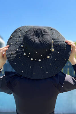 Remsa - Remsa Swimwear Pearl Straw Hat Black RŞ-62 (1) Remsa - Remsa Swimwear Pearl Straw Hat Black RŞ-62 (1)