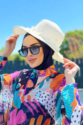 Remsa - Remsa Swimwear Pearl Straw Hat Ecru RŞ-62 Remsa - Remsa Swimwear Pearl Straw Hat Ecru RŞ-62