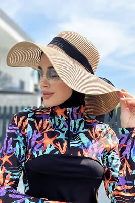 Remsa - Remsa Swimwear Ribbon Detailed Straw Hat Camel RŞ-49