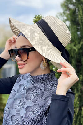 Remsa - Remsa Swimwear Ribbon Detailed Straw Hat Ecru RŞ-51 Remsa - Remsa Swimwear Ribbon Detailed Straw Hat Ecru RŞ-51