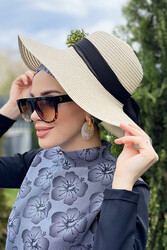 Remsa Mayo - Remsa Swimwear Ribbon Detailed Straw Hat Ecru RŞ-51