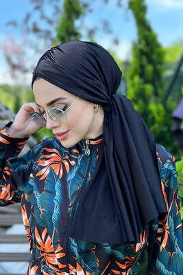 Remsa - Remsa Swimwear Shawl-like Scarf and Bonnet One Piece from Swimsuit Fabric RBE 012 Black