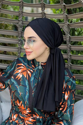 Remsa - Remsa Swimwear Shawl-like Scarf and Bonnet One Piece from Swimsuit Fabric RBE 012 Black (1)