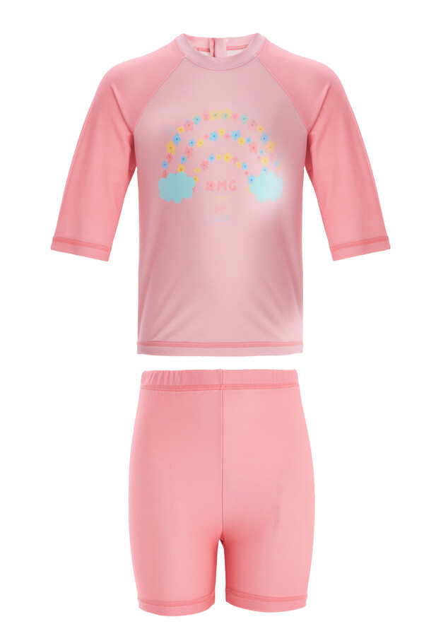 Remsa Swimwear Shorts T-Shirt Girl's Sea Pool Swimsuit Arıo 1 5442 Pink - Thumbnail