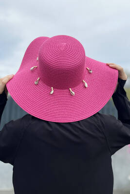 Remsa - Remsa Swimwear Straw Hat Seashell Fuchsia RŞ-53 Remsa - Remsa Swimwear Straw Hat Seashell Fuchsia RŞ-53