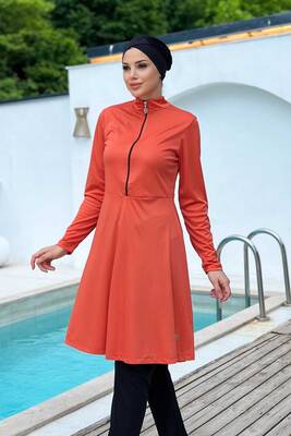 Rozamay - Remsa Swimwsear Lycra Fully Covered Hijab Swimsuit Straight 9020 Cinnamon Rozamay - Remsa Swimwsear Lycra Fully Covered Hijab Swimsuit Straight 9020 Cinnamon