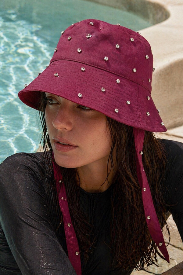 Remsa Taş Detaylı Bağlamalı Bucket Şapka RŞBUC-04 Bordo - Thumbnail