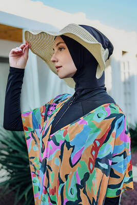 Remsa Tesettür Mayo Üzerine Desenli Tek Kaftan Pareo 430-308 Turuncu · 6