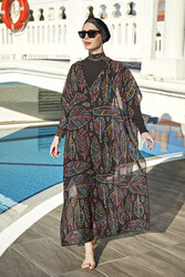 Remsa Mayo - Remsa Tesettür Mayo Üzerine Desenli Tek Kaftan Pareo Renkli Yaprak Tema 430-303 Zeynep (1)