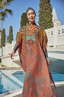 Remsa Mayo - Remsa Tesettür Mayo Üzerine Tasarım Tek Kaftan Pareo 430-305 Kenya (1)