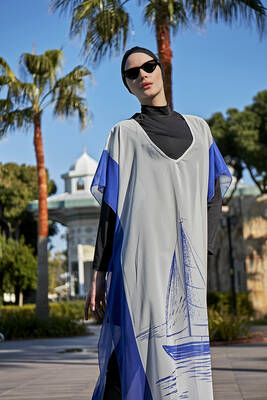 Remsa Mayo - Remsa Tesettür Mayo Üzerine Tasarım Tek Kaftan Pareo RDP003 Yelkenli