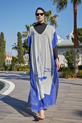 Remsa Mayo - Remsa Tesettür Mayo Üzerine Tasarım Tek Kaftan Pareo RDP003 Yelkenli (1)