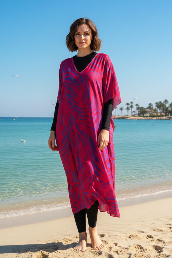 Remsa Tesettür Mayo Üzerine Tasarım Tek Kaftan Pareo RDP26 Narçiçeği - Thumbnail