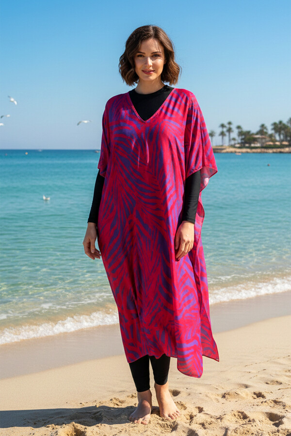 Remsa Tesettür Mayo Üzerine Tasarım Tek Kaftan Pareo RDP26 Narçiçeği - Thumbnail