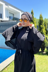 Remsa Mayo - Remsa Tesettür Mayo Üzerine Tek Kaftan Kimono Pareo Düz Siyah RP004 Hatice (1)