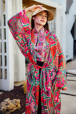 Remsa Mayo - Remsa Tesettür Mayo Üzerine Tek Kaftan Kimono Pareo Pembe RP031 Arzu (1)