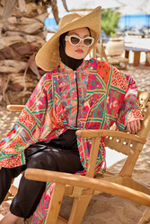 Remsa Mayo - Remsa Tesettür Mayo Üzerine Tek Kaftan Kimono Pareo Pembe RP031 Arzu