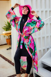 Remsa - Remsa Tesettür Mayo Üzerine Tek Kaftan Kimono Pareo Pembe01 RP033 Ayşe