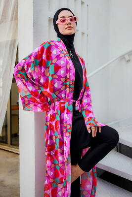Remsa Mayo - Remsa Tesettür Mayo Üzerine Tek Kaftan Kimono Pareo Pembe03 RP024 Renkpare (1)