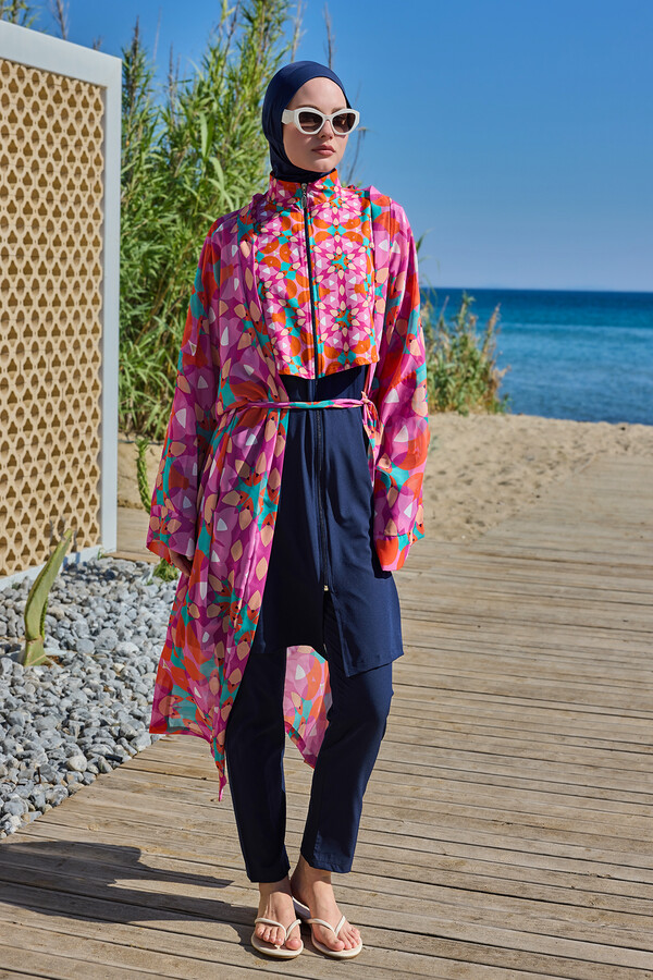Remsa Mayo - Remsa Tesettür Mayo Üzerine Tek Kaftan Kimono Pareo Pembe03 RP024 Renkpare