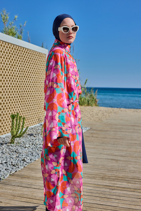 Remsa Mayo - Remsa Tesettür Mayo Üzerine Tek Kaftan Kimono Pareo Pembe03 RP024 Renkpare (1)