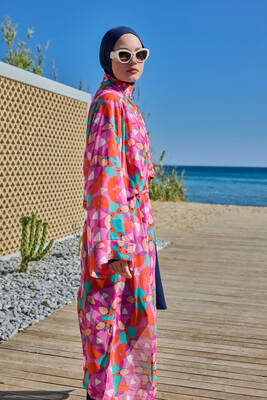 Remsa Mayo - Remsa Tesettür Mayo Üzerine Tek Kaftan Kimono Pareo Pembe03 RP024 Renkpare (1)