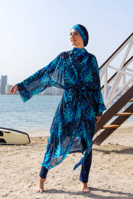 Remsa Mayo - Remsa Tesettür Mayo Üzerine Tek Kaftan Kimono Pareo RP009 Tropikal (1)