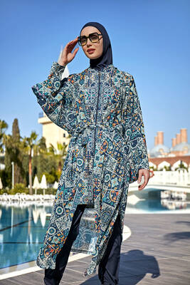 Remsa Mayo - Remsa Tesettür Mayo Üzerine Tek Kaftan Kimono Pareo RP011 İznik Remsa Mayo - Remsa Tesettür Mayo Üzerine Tek Kaftan Kimono Pareo RP011 İznik