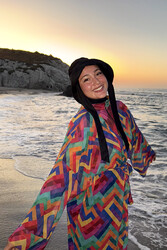 Remsa Mayo - Remsa Tesettür Mayo Üzerine Tek Kaftan Kimono Pareo RP016 Tetris