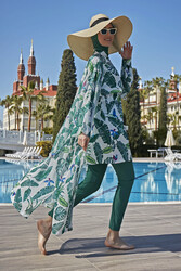 Remsa Mayo - Remsa Tesettür Mayo Üzerine Tek Kaftan Kimono Pareo RP017 Yeşil Yapraklar (1)