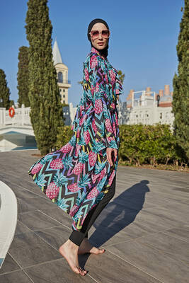 Remsa Mayo - Remsa Tesettür Mayo Üzerine Tek Kaftan Kimono Pareo RP018 Ananas