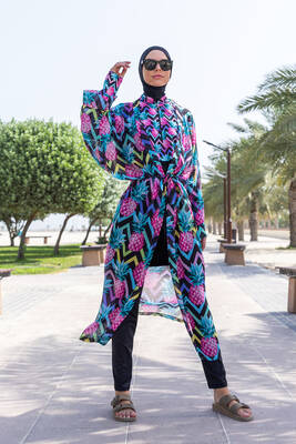 Remsa Mayo - Remsa Tesettür Mayo Üzerine Tek Kaftan Kimono Pareo RP018 Ananas (1)